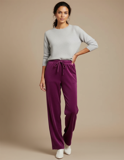 Pantalon Velours Violet Côtelé Droit Cordon Femme - Cordé