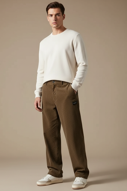 Pantalon Velours Côtelé Marron Décontracté Homme - Cordé