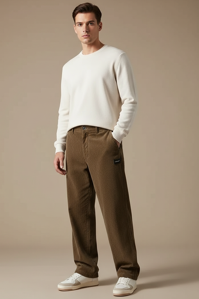 Pantalon Velours Côtelé Marron Décontracté Homme - Cordé