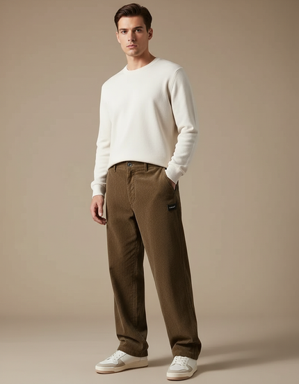 Pantalon Velours Côtelé Marron Décontracté Homme - Cordé