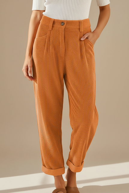 Pantalon Velours Rouille Femme - Orange Cordé