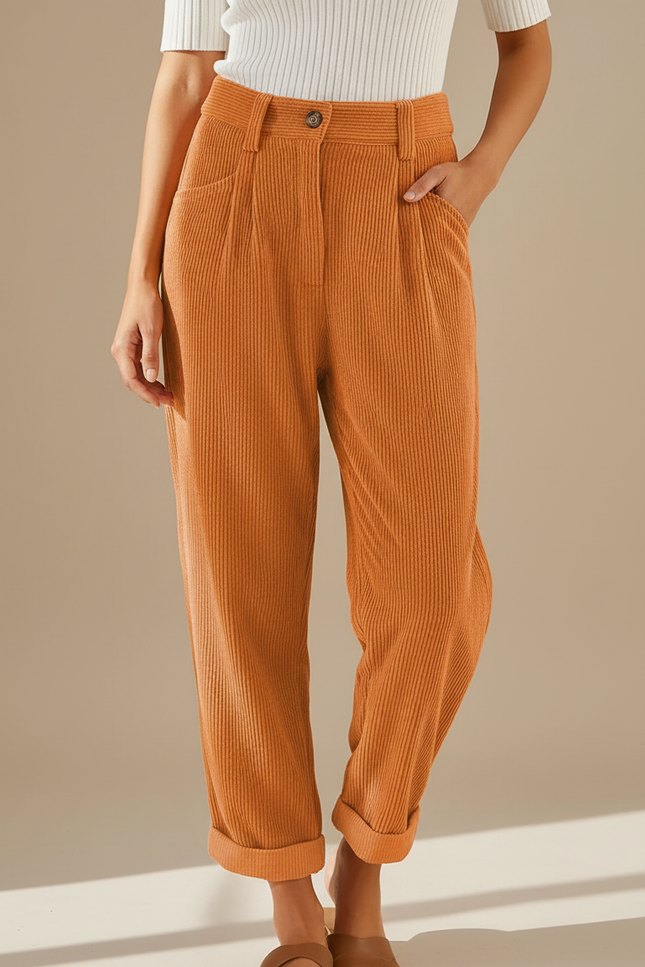 Pantalon Velours Rouille Femme - Orange Cordé