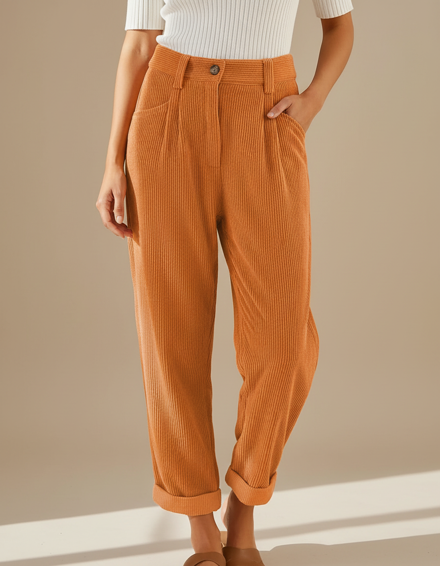 Pantalon Velours Rouille Femme - Orange Cordé