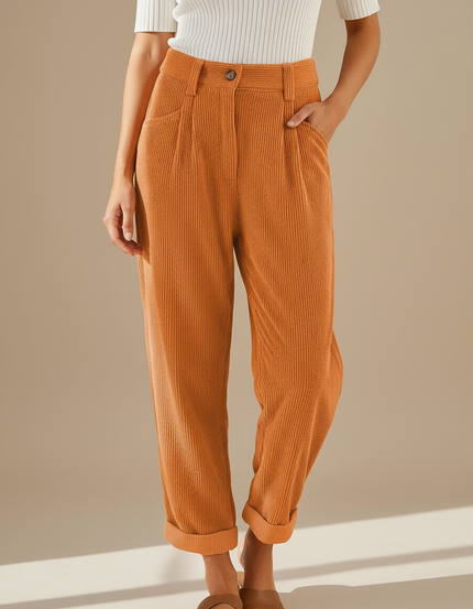 Pantalon Velours Rouille Femme - Orange Cordé