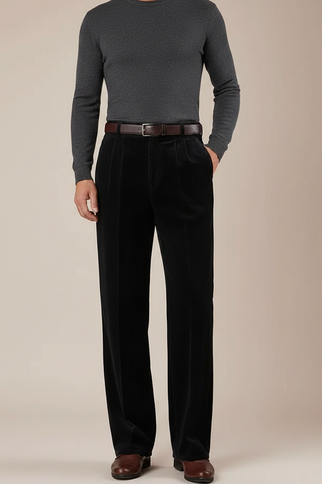 Pantalon Velours Taille Haute Homme - Noir Cordé