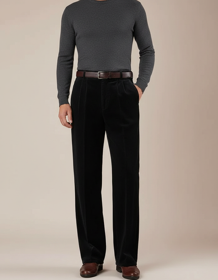 Pantalon Velours Taille Haute Homme - Noir Cordé