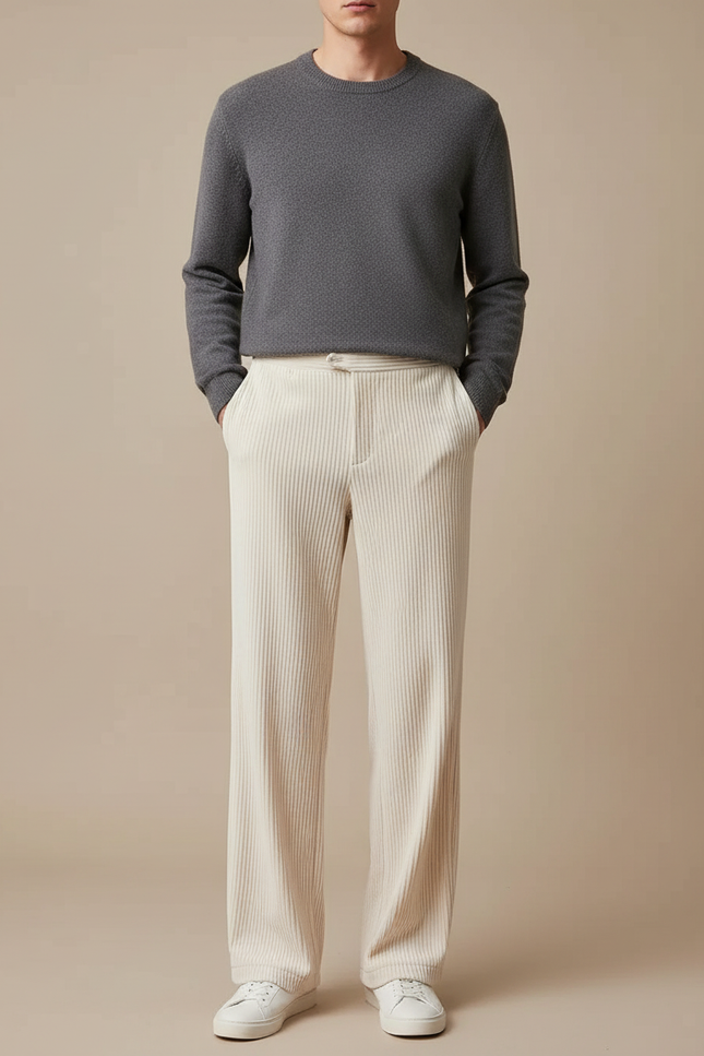 Pantalon Velours Blanc Homme - Beige Cordé