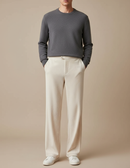 Pantalon Velours Blanc Homme - Beige Cordé