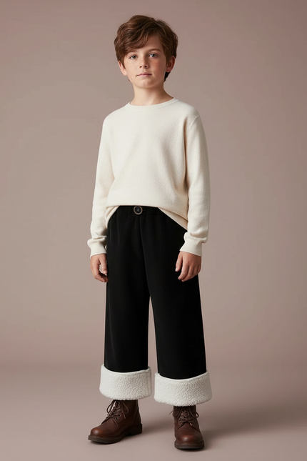 Pantalon Velours Noir Côtelé Ample Doublé Enfant - Cordé