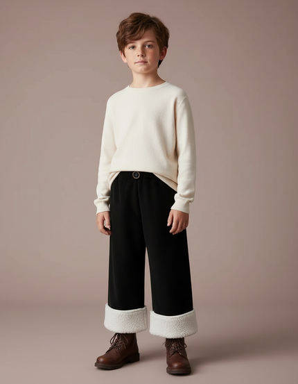 Pantalon Velours Noir Côtelé Ample Doublé Enfant - Cordé