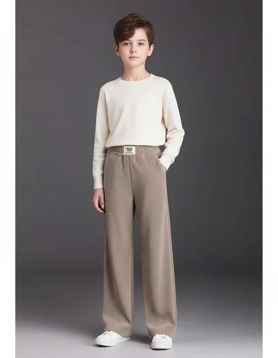 Pantalon Velours Beige Ample Décontracté Confortable