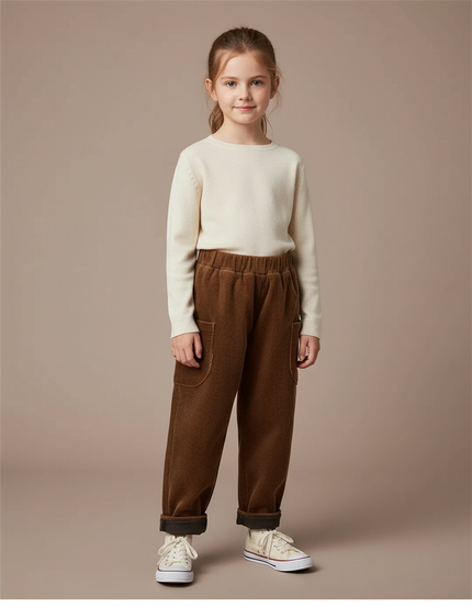Pantalon Velours Côtelé Marron Ample Enfant Hiver - Cordé