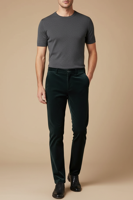 Pantalon Velours Vert Émeraude Droit Homme Élégant
