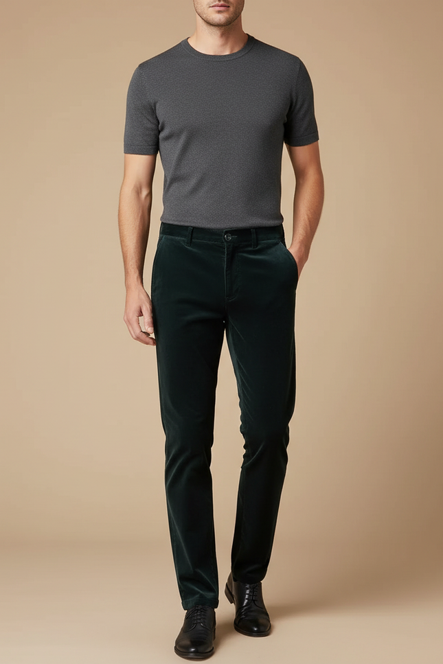Pantalon Velours Vert Émeraude Droit Homme Élégant