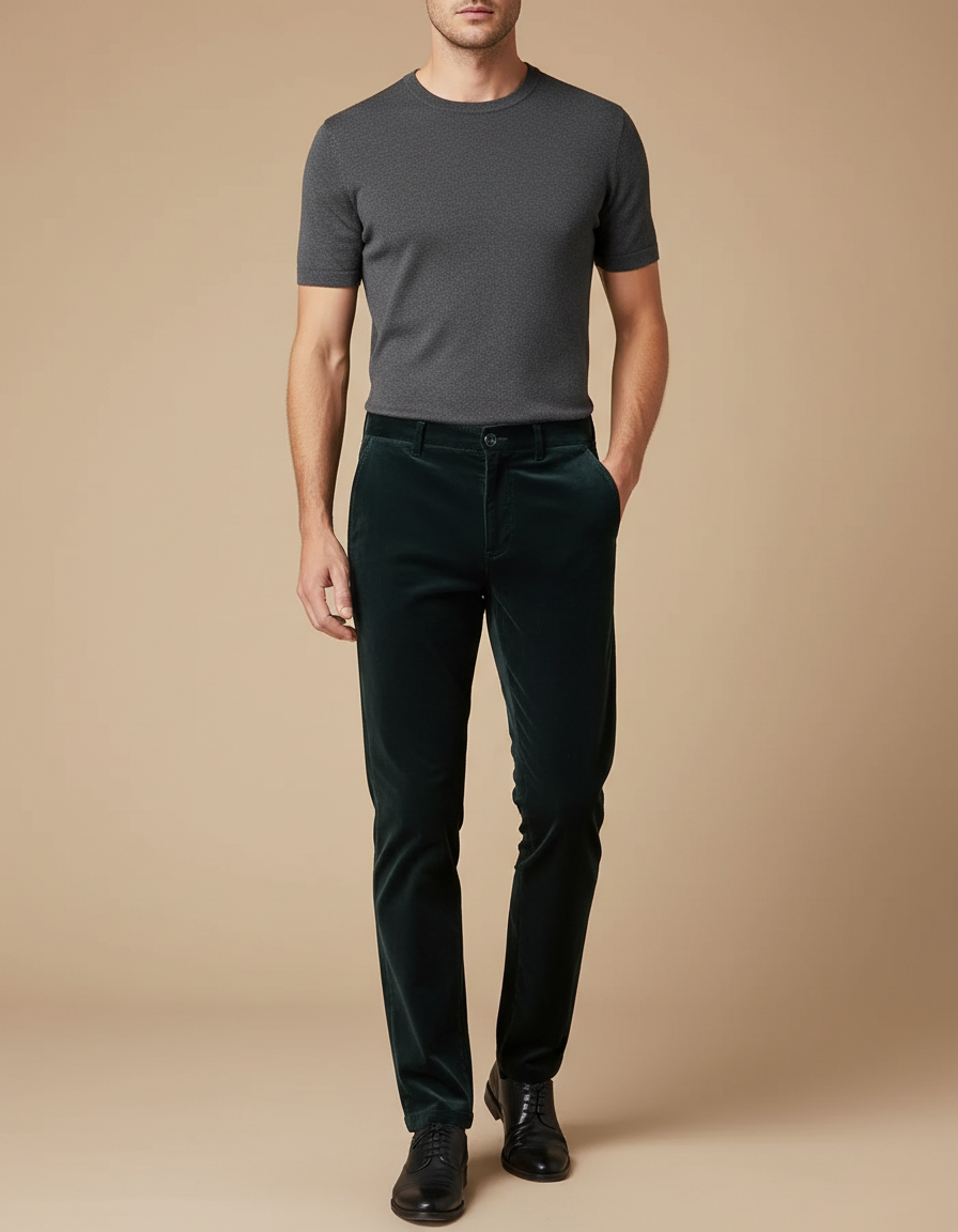 Pantalon Velours Vert Émeraude Droit Homme Élégant