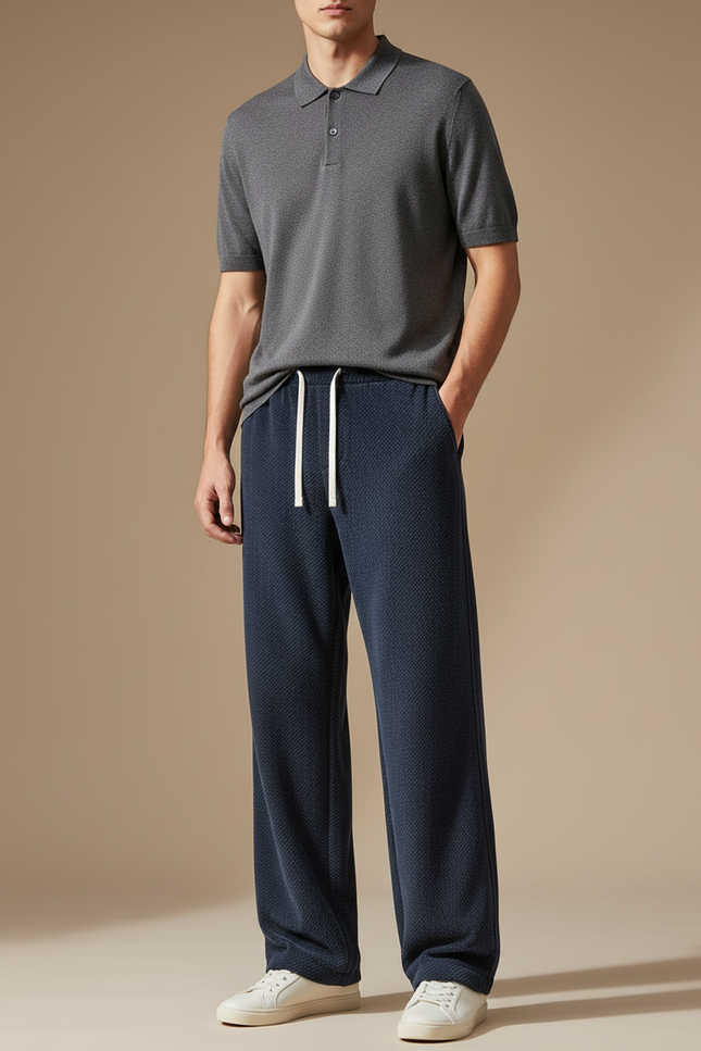 Pantalon Velours Bleu Marine Ample Cordon Homme - Maille