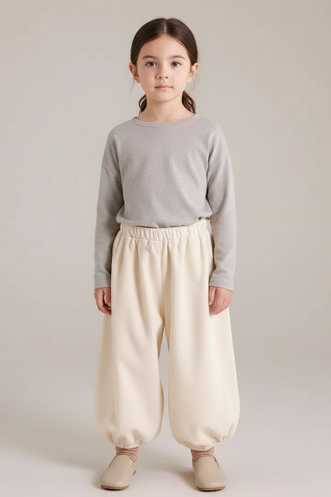 Pantalon Velours Côtelé Écru Ample Fille Lantern - Beige Cordé