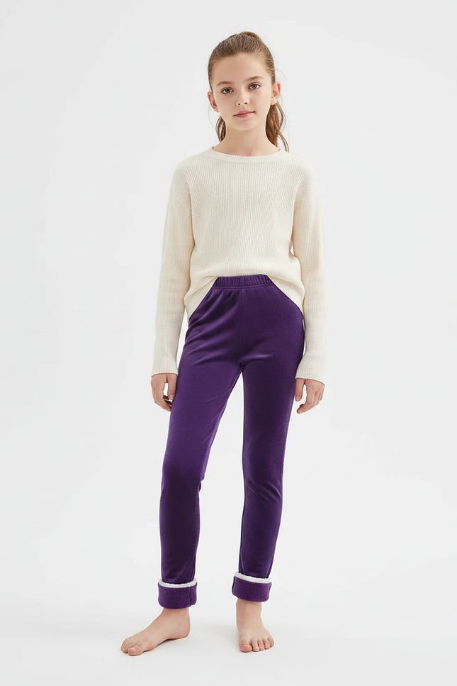 Pantalon Velours Violet Doublé Polaire Fille