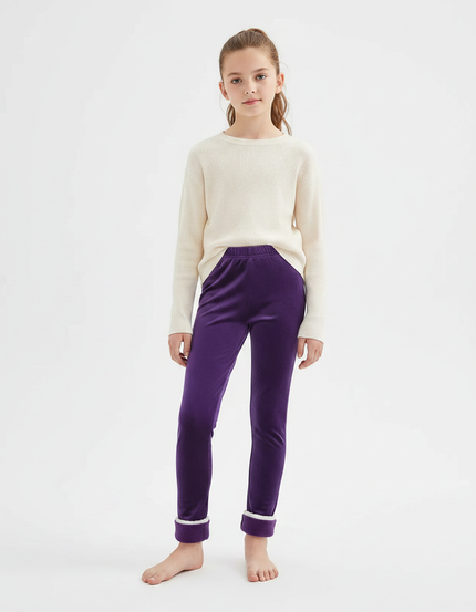 Pantalon Velours Violet Doublé Polaire Fille