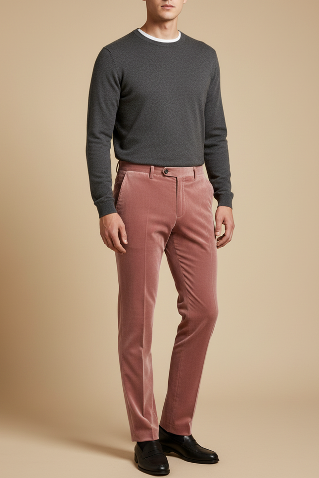 Pantalon Velours Rose Droit Homme Élégant Slim