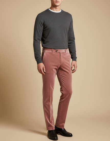 Pantalon Velours Rose Droit Homme Élégant Slim