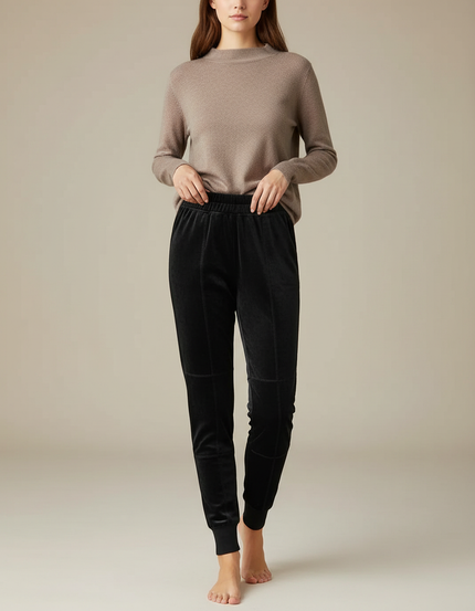 Pantalon Velours Noir Coupe Droite Confortable Femme