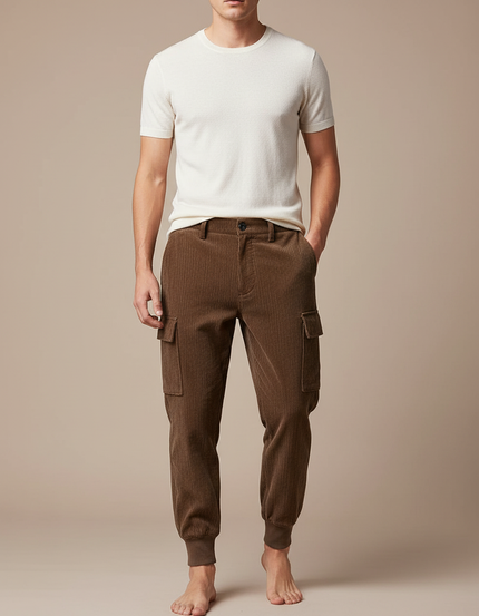 Pantalon Velours Marron Côtelé Cargo Homme Confortable - Cordé