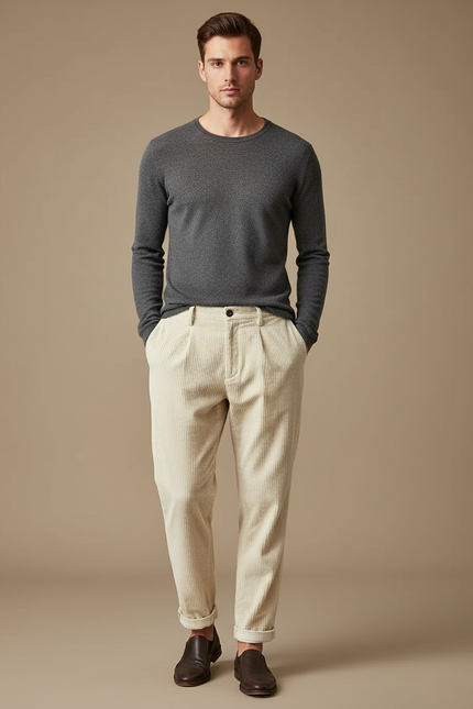 Pantalon Velours Creme Homme - Beige Cordé