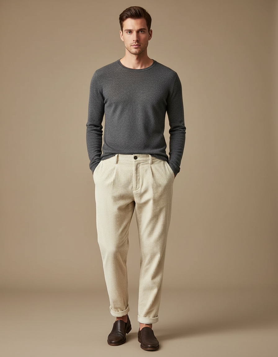 Pantalon Velours Creme Homme - Beige Cordé