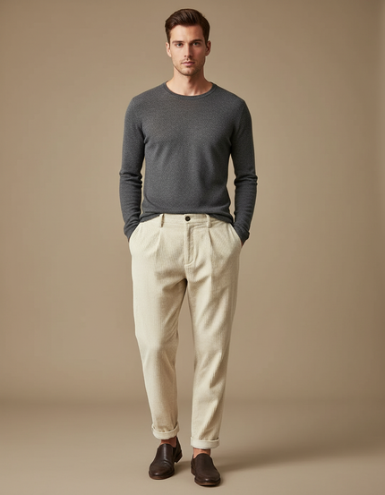 Pantalon Velours Creme Homme - Beige Cordé