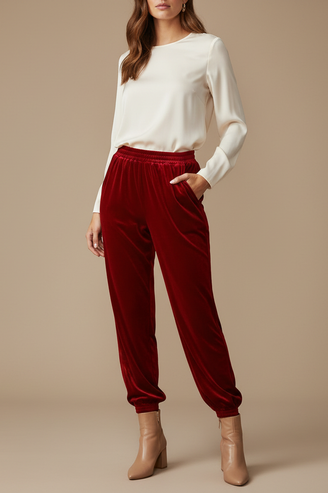Pantalon Velours Stretch Femme - Rouge