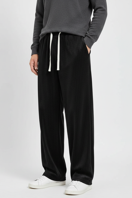 Pantalon Velours Côtelé Noir Droit Confortable Homme - Cordé