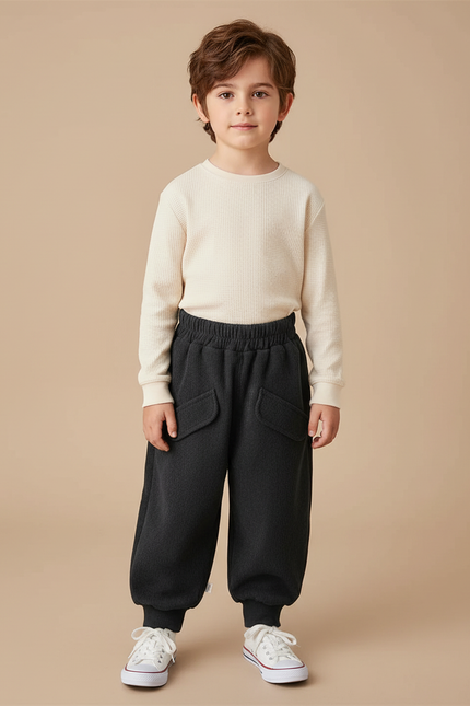 Pantalon Velours Noir Ample Décontracté Enfant Sportif - Molleton