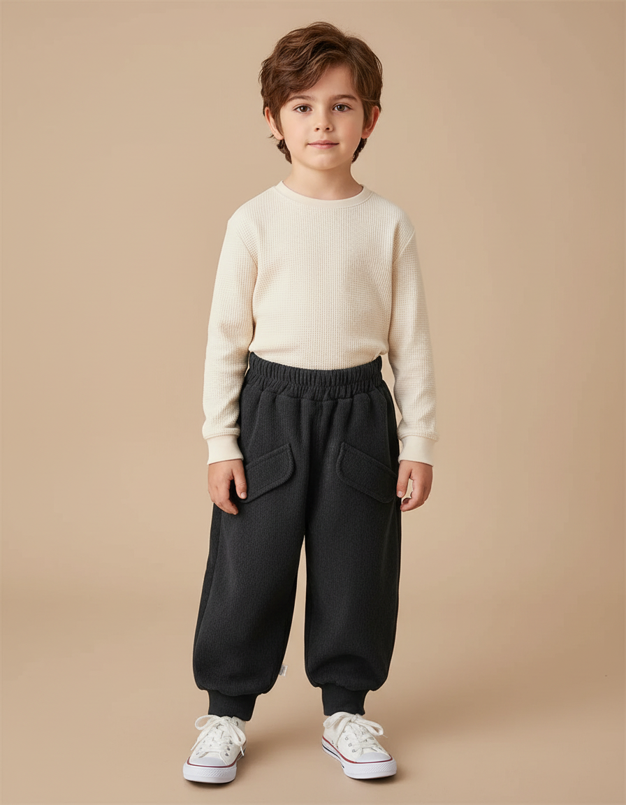 Pantalon Velours Noir Ample Décontracté Enfant Sportif - Molleton