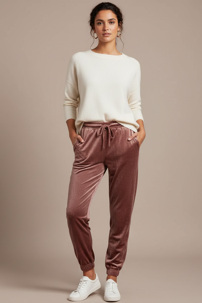 Pantalon Velours Rose Jogger Confortable Femme