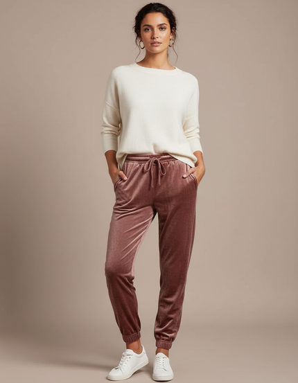 Pantalon Velours Rose Jogger Confortable Femme