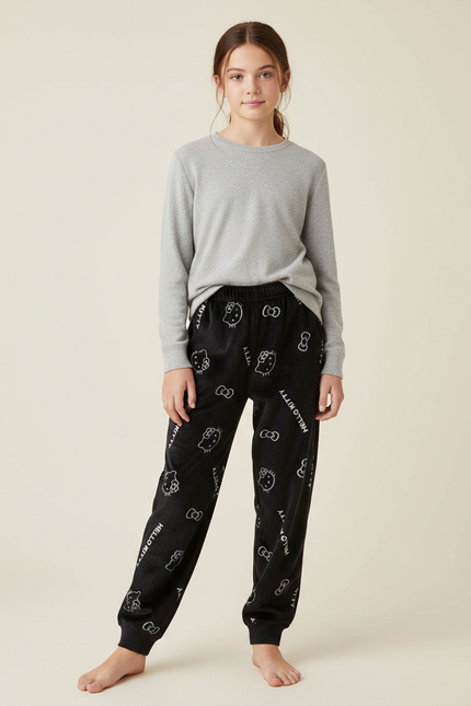Pantalon Velours Noir Hello Kitty Confortable Décontracté Enfant