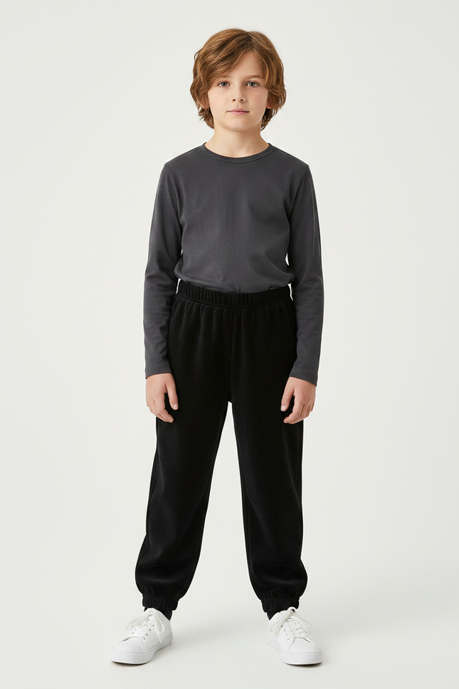 Pantalon Velours Noir Côtelé Décontracté Enfant - Cordé