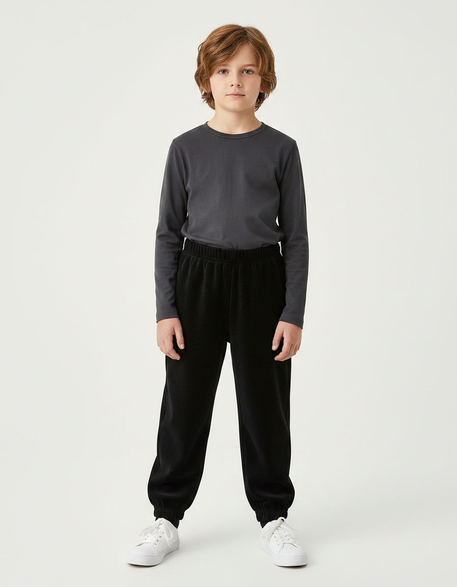 Pantalon Velours Noir Côtelé Décontracté Enfant - Cordé