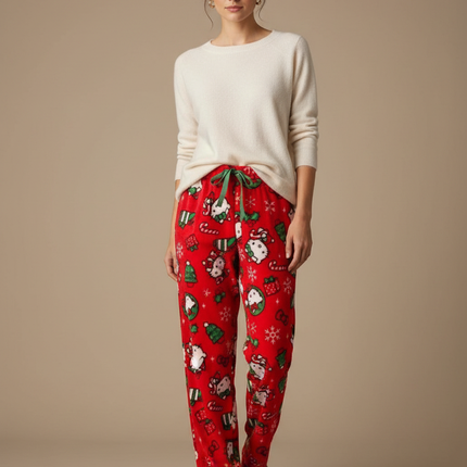 Pantalon Velours Rouge Ample Motif Noël Hello Kitty