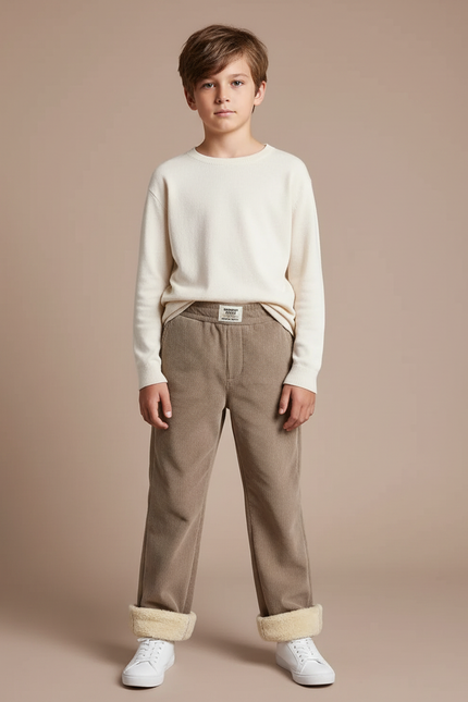 Pantalon Velours Côtelé Doublé Chaud Enfant Beige - Cordé
