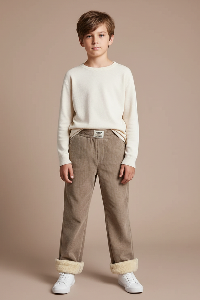 Pantalon Velours Côtelé Doublé Chaud Enfant Beige - Cordé