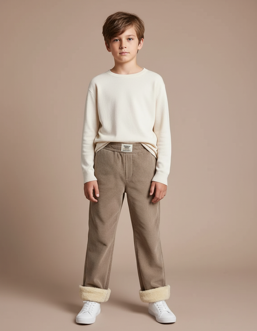 Pantalon Velours Côtelé Doublé Chaud Enfant Beige - Cordé
