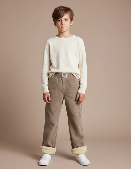 Pantalon Velours Côtelé Doublé Chaud Enfant Beige - Cordé