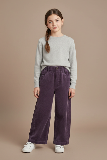 Pantalon Velours Violet Côtelé Ample Droit Enfant