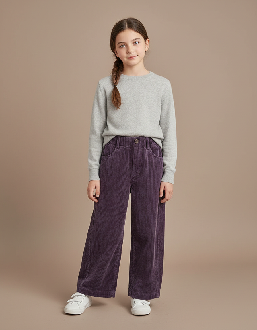 Pantalon Velours Violet Côtelé Ample Droit Enfant