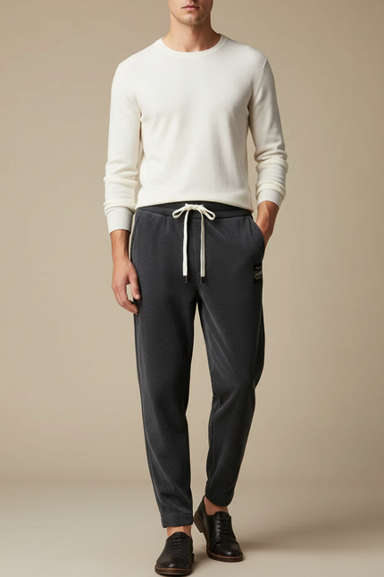Pantalon Velours Côtelé Gris Anthracite Ample Homme Décontracté - Cordé