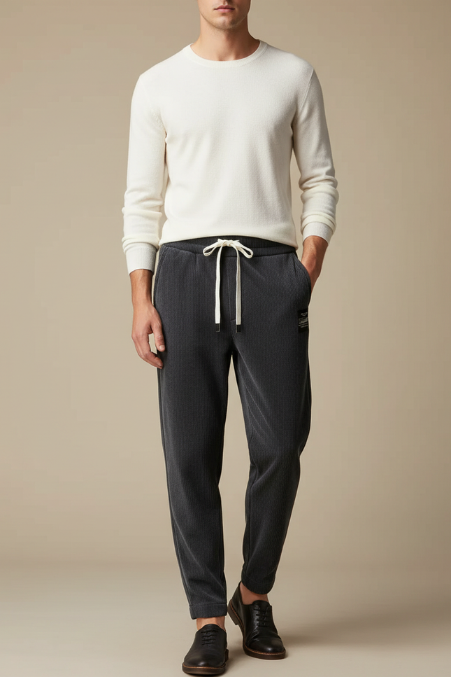 Pantalon Velours Côtelé Gris Anthracite Ample Homme Décontracté - Cordé
