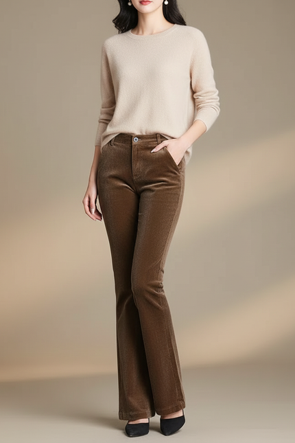 Pantalon Femme Velours Côtelé - Marron Cordé