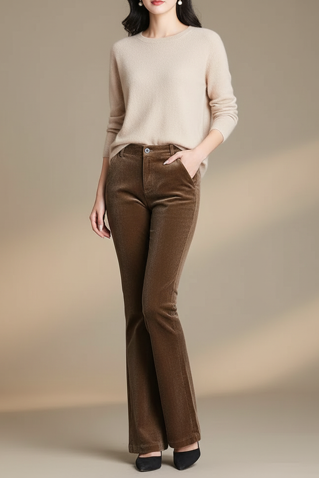 Pantalon Femme Velours Côtelé - Marron Cordé